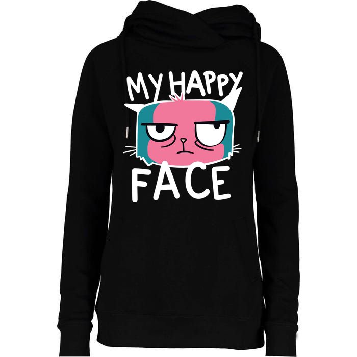 My Happy Cat Face Grumpy Womens Funnel Neck Pullover Hood