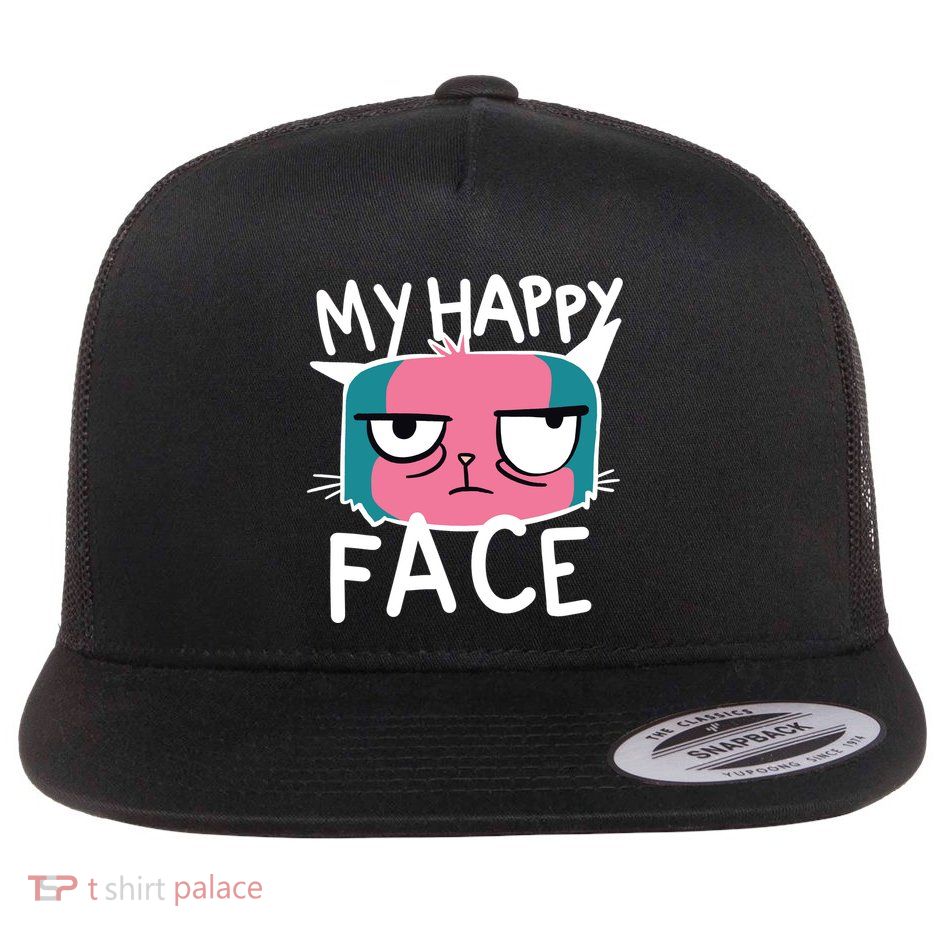 My Happy Cat Face Grumpy Flat Bill Trucker Hat