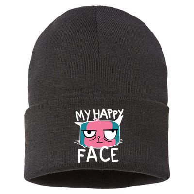 My Happy Cat Face Grumpy Sustainable Knit Beanie