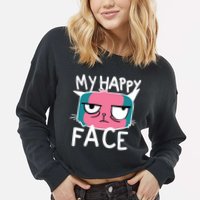 My Happy Cat Face Grumpy Cropped Pullover Crew