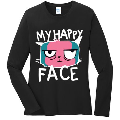 My Happy Cat Face Grumpy Ladies Long Sleeve Shirt