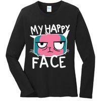 My Happy Cat Face Grumpy Ladies Long Sleeve Shirt
