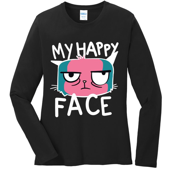 My Happy Cat Face Grumpy Ladies Long Sleeve Shirt