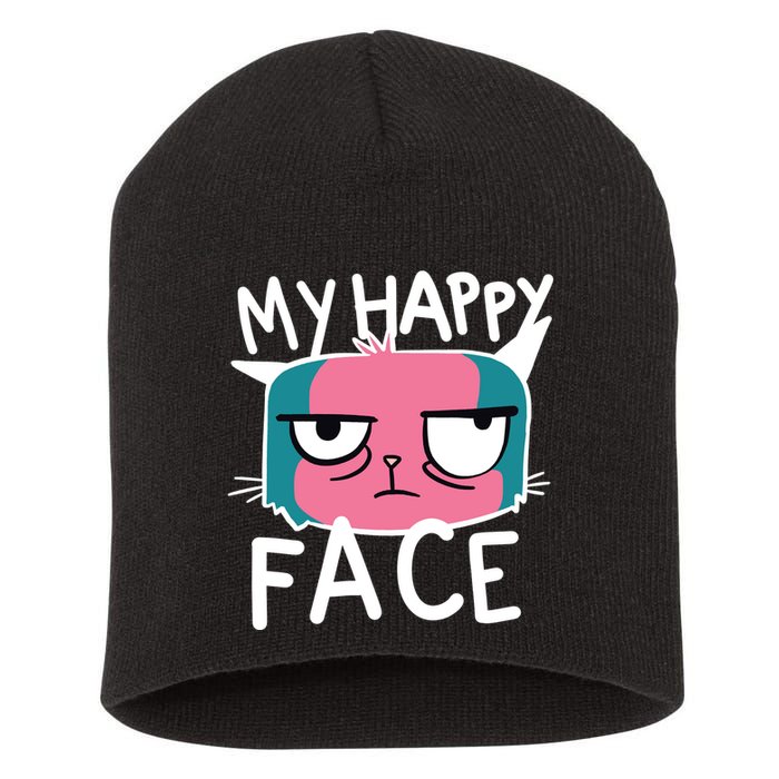 My Happy Cat Face Grumpy Short Acrylic Beanie