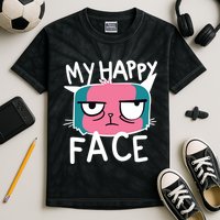 My Happy Cat Face Grumpy Kids Tie-Dye T-Shirt