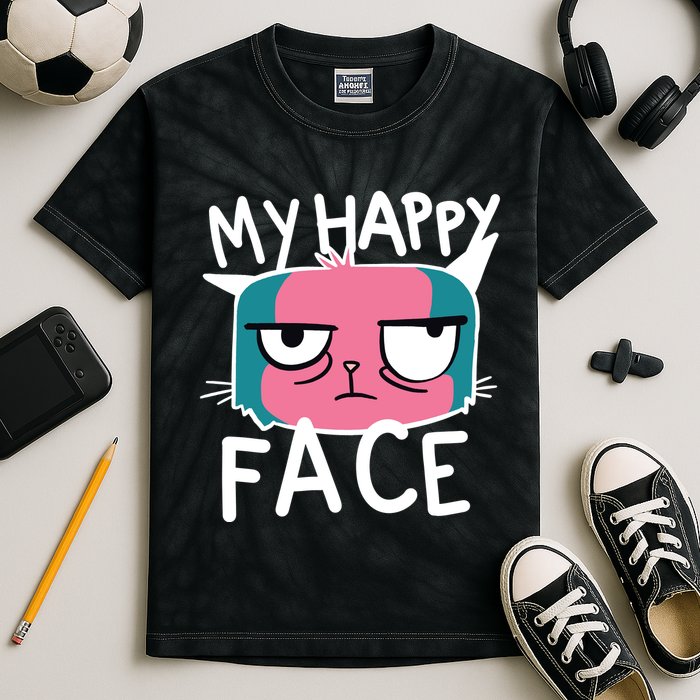 My Happy Cat Face Grumpy Kids Tie-Dye T-Shirt