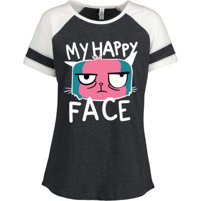 My Happy Cat Face Grumpy Enza Ladies Jersey Colorblock Tee