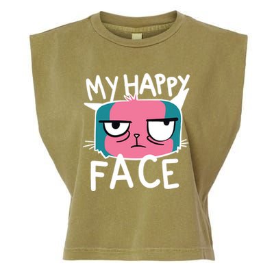 My Happy Cat Face Grumpy Garment-Dyed Women's Muscle Tee
