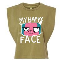 My Happy Cat Face Grumpy Garment-Dyed Women's Muscle Tee