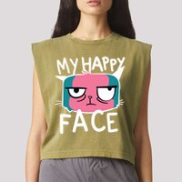 My Happy Cat Face Grumpy Garment-Dyed Women's Muscle Tee