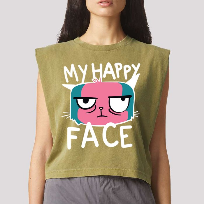 My Happy Cat Face Grumpy Garment-Dyed Women's Muscle Tee