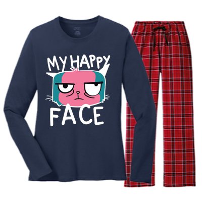 My Happy Cat Face Grumpy Women's Long Sleeve Flannel Pajama Set 