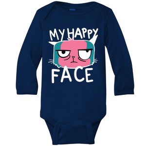 My Happy Cat Face Grumpy Baby Long Sleeve Bodysuit