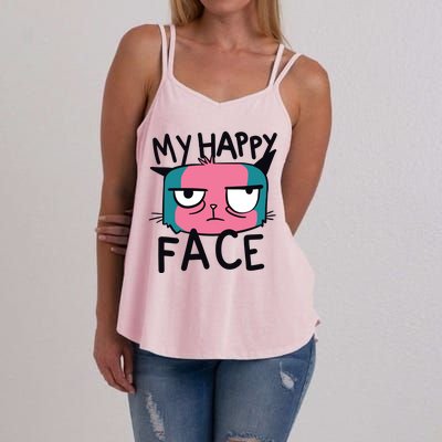 My Happy Cat Face Grumpy Women's Strappy Tank