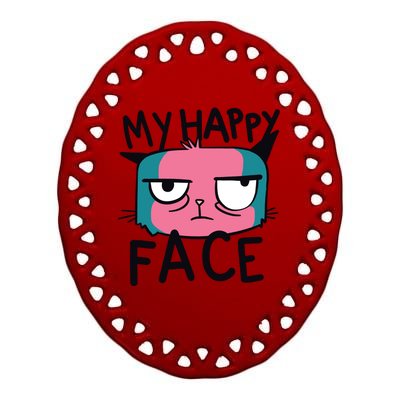 My Happy Cat Face Grumpy Ceramic Oval Ornament