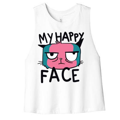 My Happy Cat Face Grumpy Women's Racerback Cropped Tank