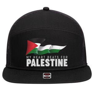 My Heart Beats For Palestine  7 Panel Mesh Trucker Snapback Hat