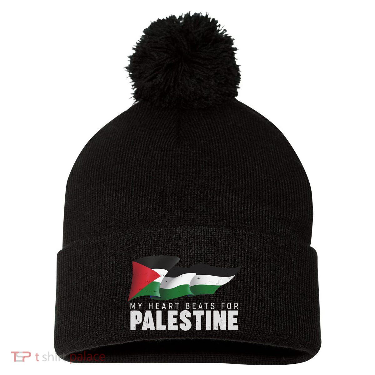 My Heart Beats For Palestine  Pom Pom 12in Knit Beanie