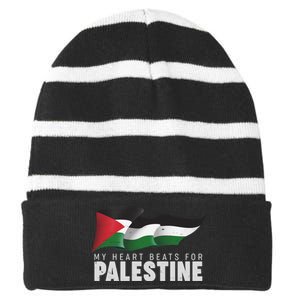 My Heart Beats For Palestine  Striped Beanie with Solid Band