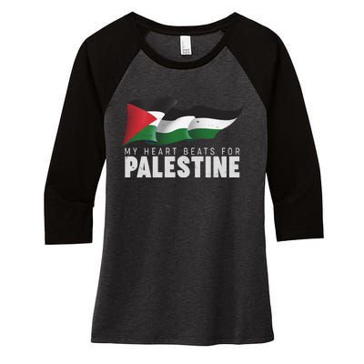 My Heart Beats For Palestine  Women's Tri-Blend 3/4-Sleeve Raglan Shirt