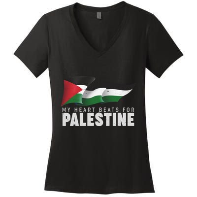 My Heart Beats For Palestine  Women's V-Neck T-Shirt