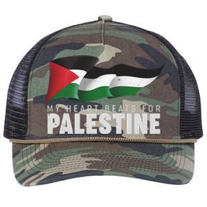 My Heart Beats For Palestine  Retro Rope Trucker Hat Cap