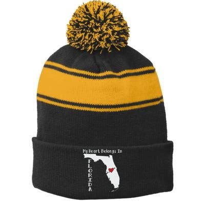 My Heart Belongs In Florida Stripe Pom Pom Beanie