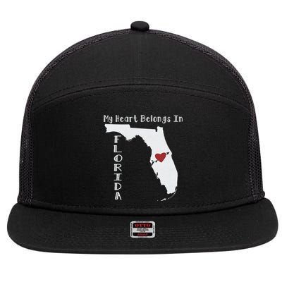 My Heart Belongs In Florida 7 Panel Mesh Trucker Snapback Hat