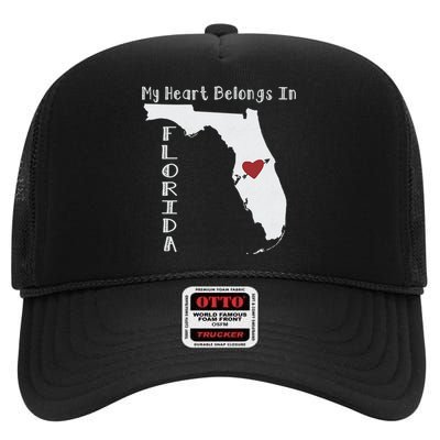 My Heart Belongs In Florida High Crown Mesh Back Trucker Hat