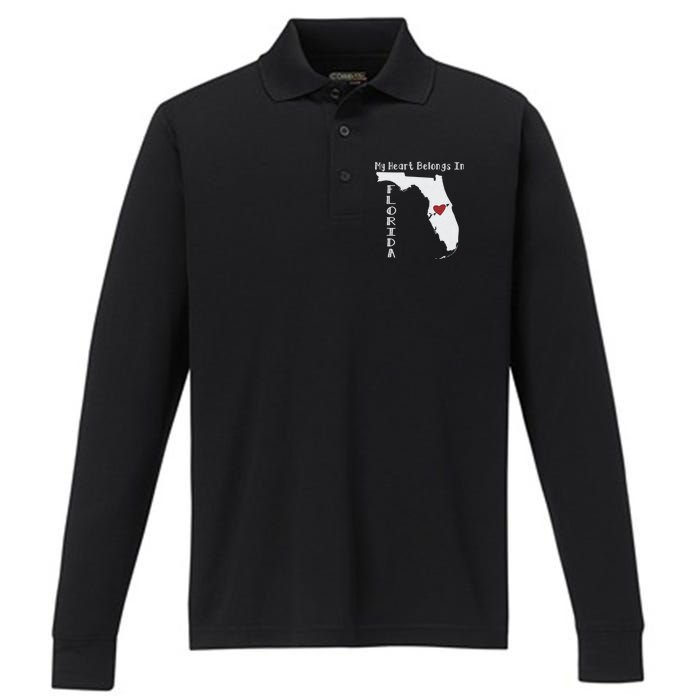 My Heart Belongs In Florida Performance Long Sleeve Polo