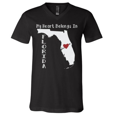 My Heart Belongs In Florida V-Neck T-Shirt