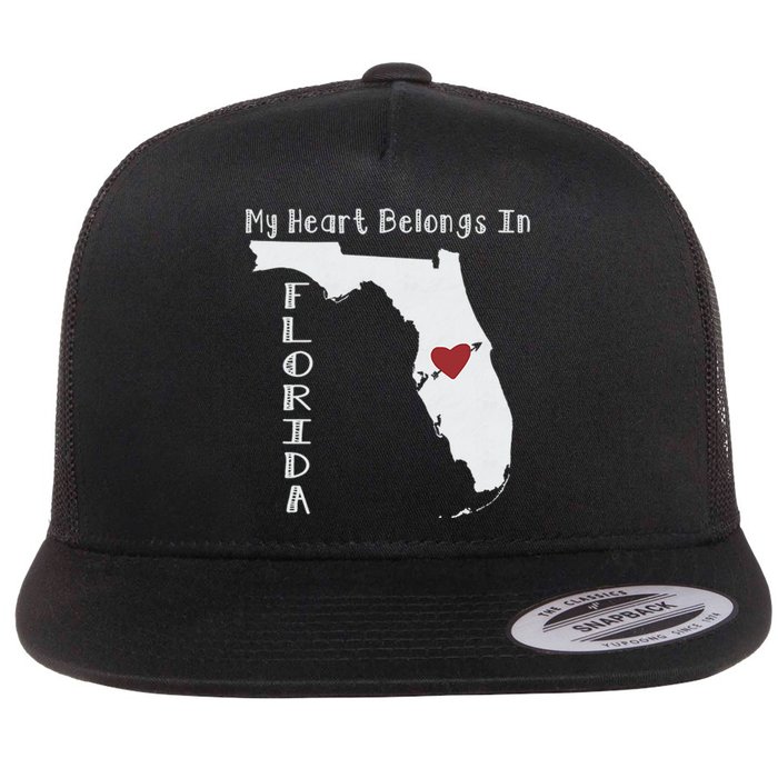 My Heart Belongs In Florida Flat Bill Trucker Hat