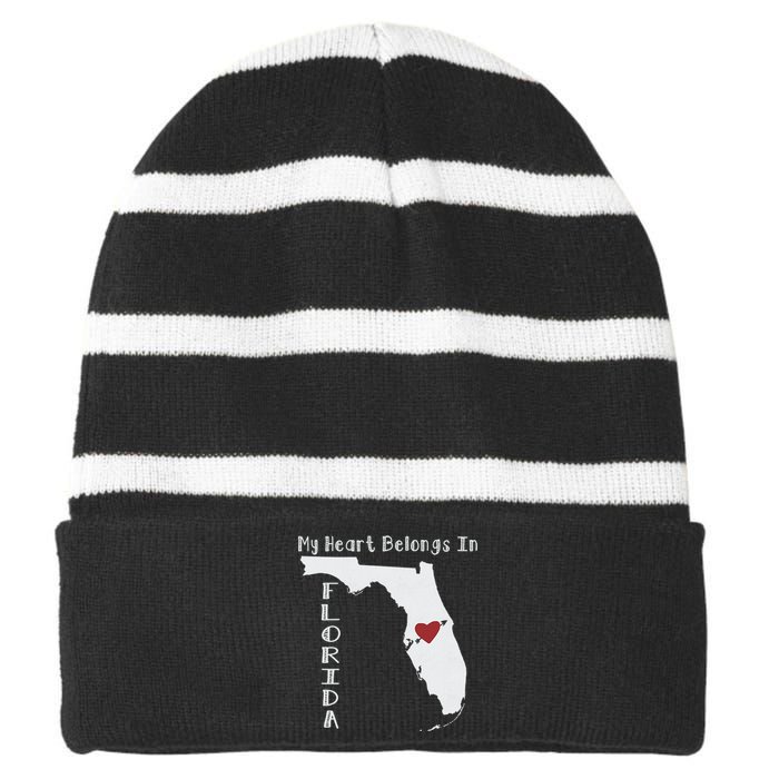 My Heart Belongs In Florida Striped Beanie with Solid Band