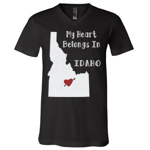 My Heart Belongs In Idaho V-Neck T-Shirt