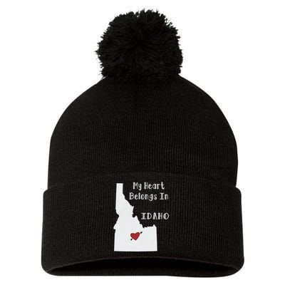 My Heart Belongs In Idaho Pom Pom 12in Knit Beanie