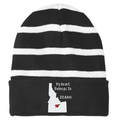 My Heart Belongs In Idaho Striped Beanie with Solid Band