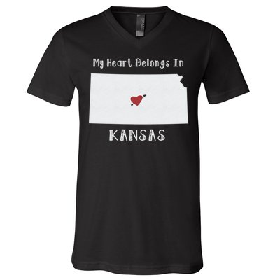 My Heart Belongs In Kansas V-Neck T-Shirt