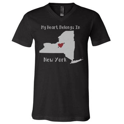 My Heart Belongs In New York V-Neck T-Shirt