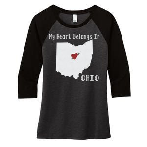 My Heart Belongs In Ohio Women's Tri-Blend 3/4-Sleeve Raglan Shirt