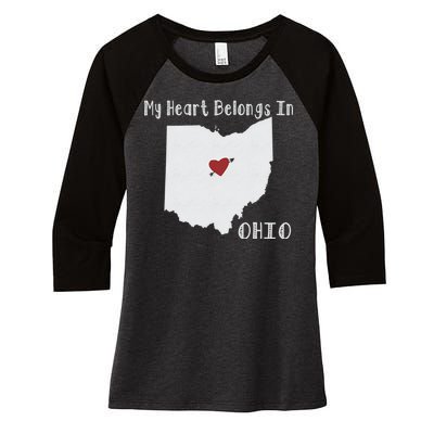 My Heart Belongs In Ohio Women's Tri-Blend 3/4-Sleeve Raglan Shirt