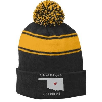 My Heart Belongs In Oklahoma Stripe Pom Pom Beanie