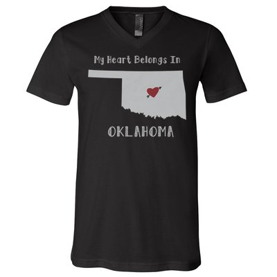 My Heart Belongs In Oklahoma V-Neck T-Shirt