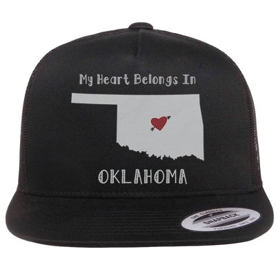 My Heart Belongs In Oklahoma Flat Bill Trucker Hat