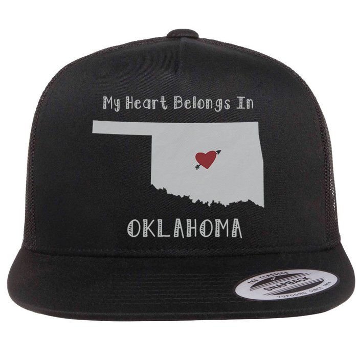 My Heart Belongs In Oklahoma Flat Bill Trucker Hat