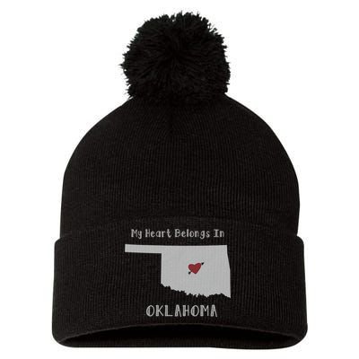 My Heart Belongs In Oklahoma Pom Pom 12in Knit Beanie