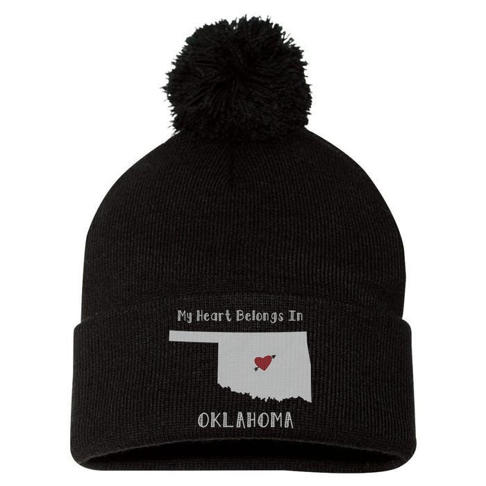 My Heart Belongs In Oklahoma Pom Pom 12in Knit Beanie