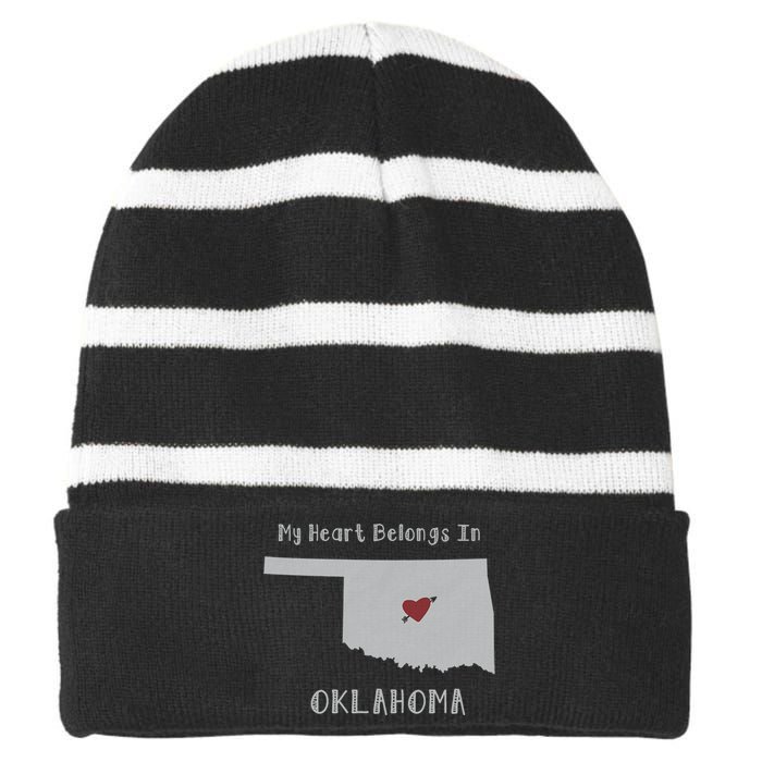 My Heart Belongs In Oklahoma Striped Beanie with Solid Band