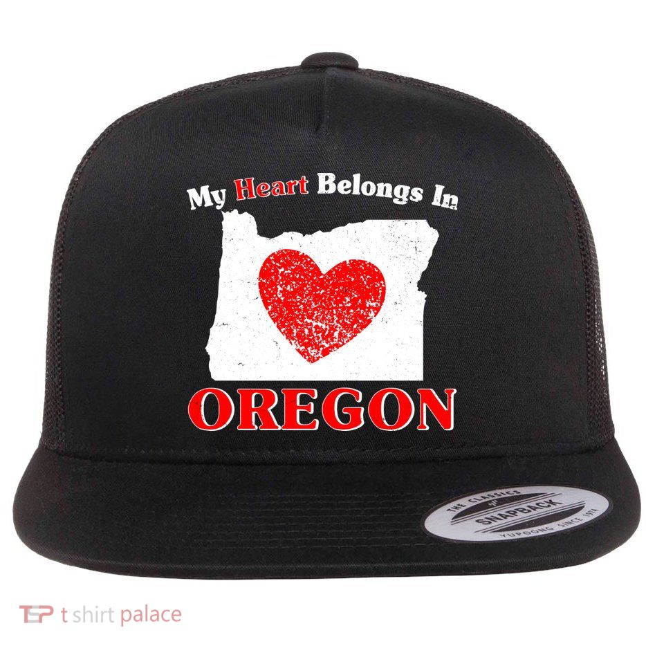 My Heart Belongs In Oregon Flat Bill Trucker Hat