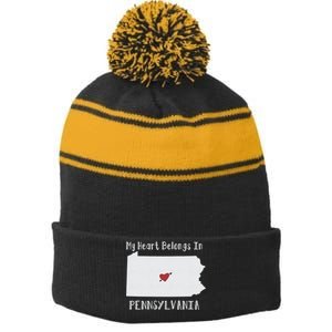 My Heart Belongs In Pennsylvania Stripe Pom Pom Beanie