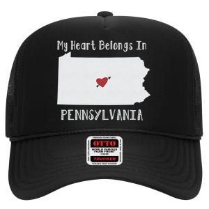 My Heart Belongs In Pennsylvania High Crown Mesh Back Trucker Hat